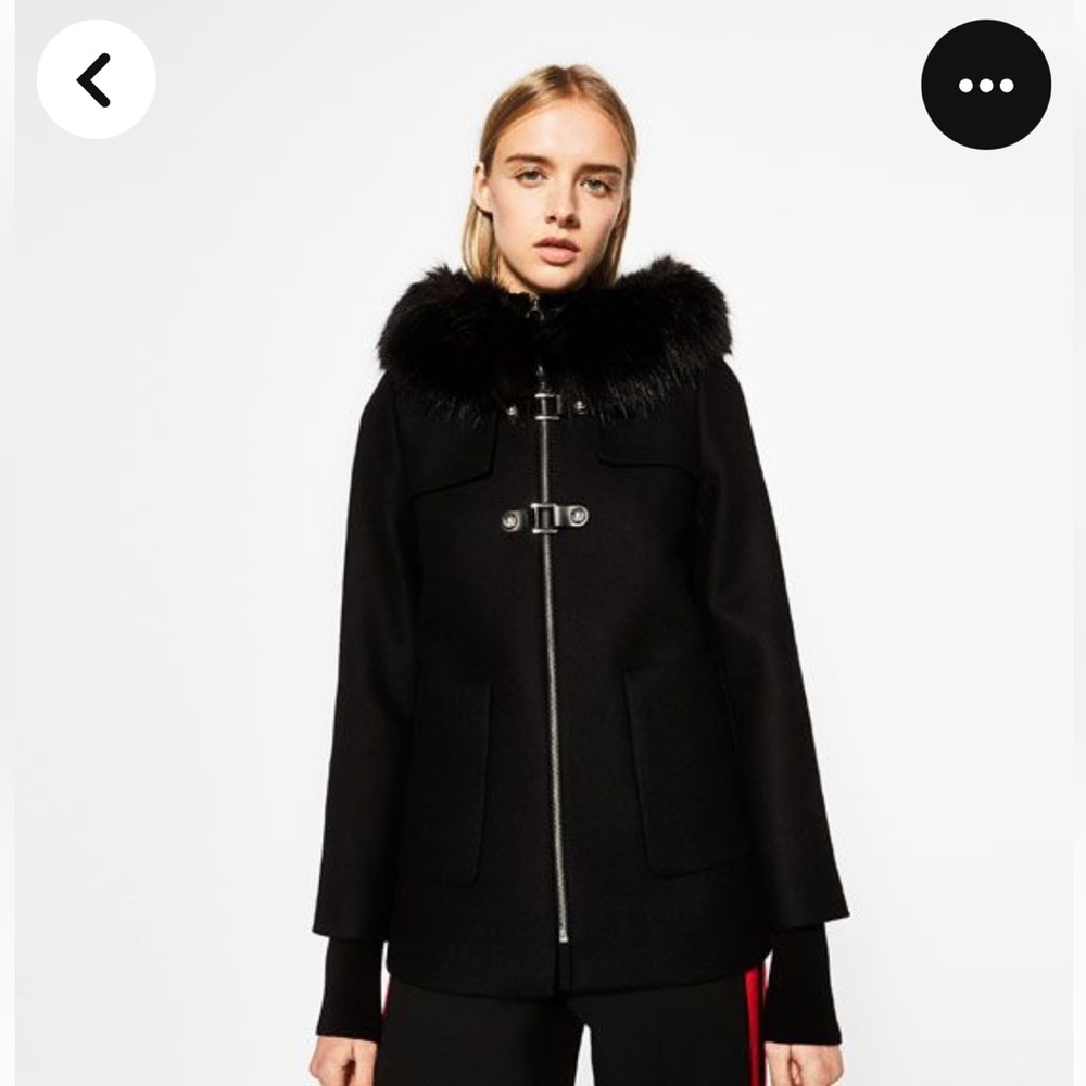 Zara Khaki Black Duffle Coat -XS